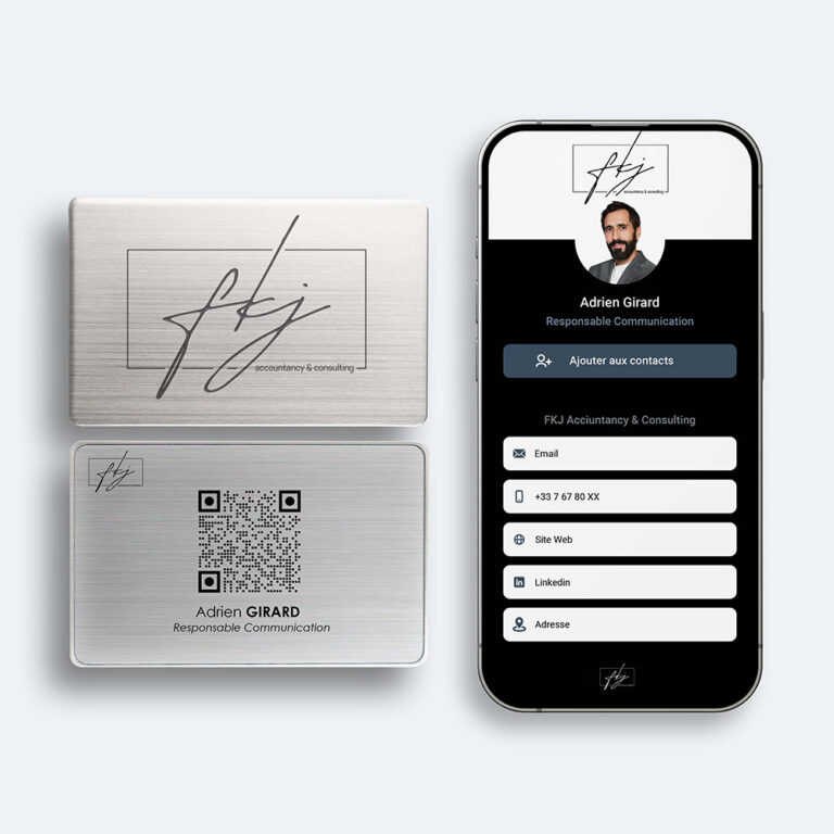 Carte de visite QR Code brossé argent gravure