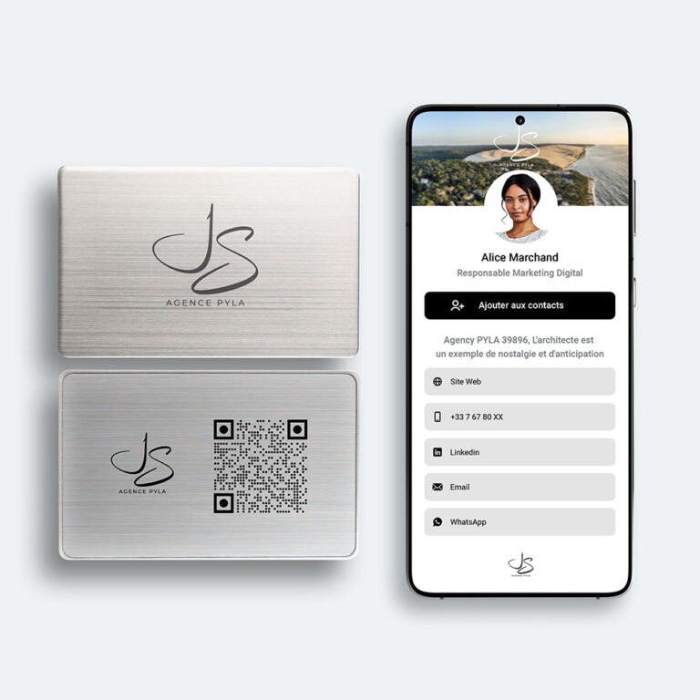 Carte de visite NFC brossé argent gravure
