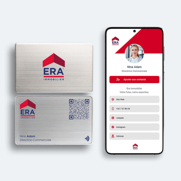 Carte de visite ERA en métal brossé QR code