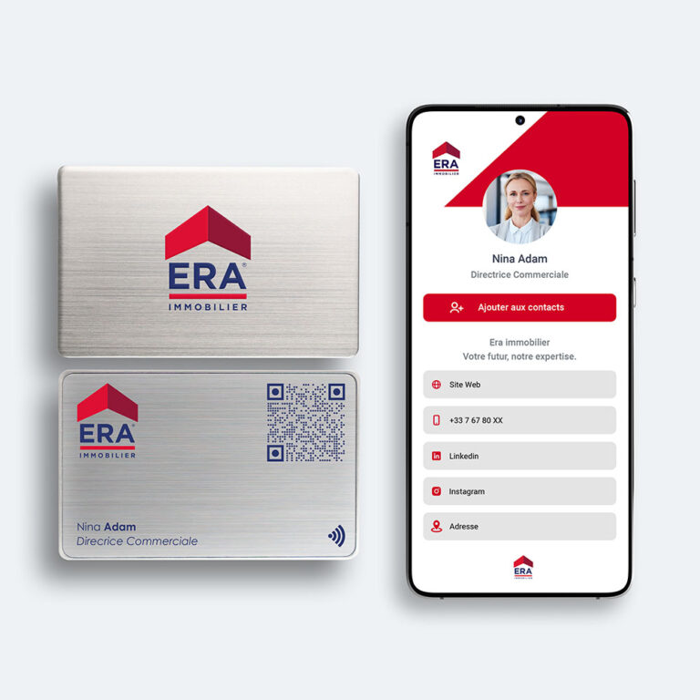 Carte de visite ERA en métal brossé QR code