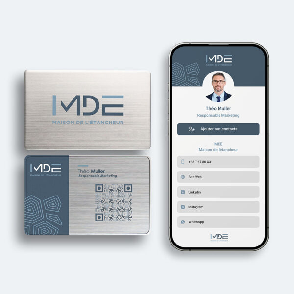 Carte de visite connectée MDE métal argent