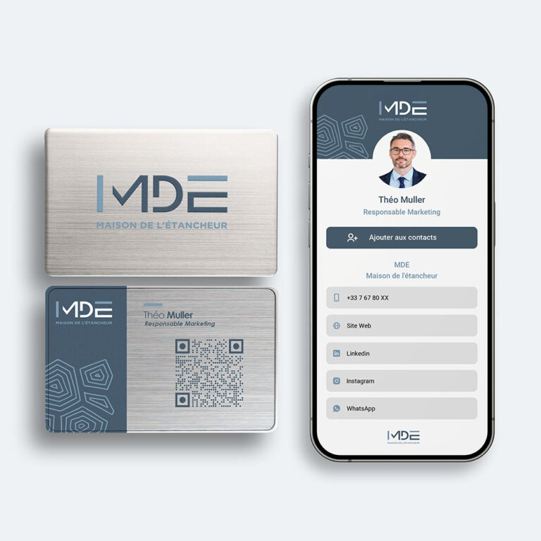 Carte de visite connectée MDE métal argent
