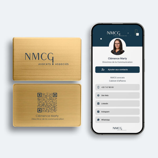 Carte NMCG en métal doré avec profil numérique