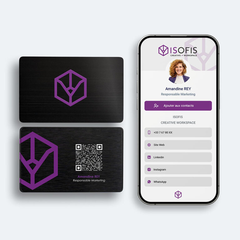 Carte de visite ISOFIS en métal brossé noir