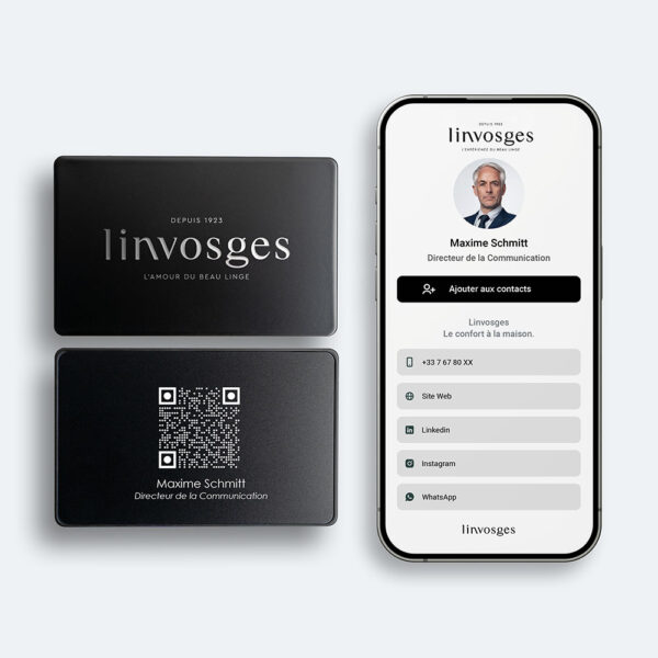 Carte de visite connectée Linvosges métal noir