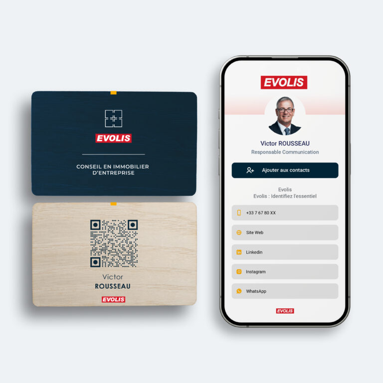 Carte KIPFUL chêne blanc avec QR code Evolis