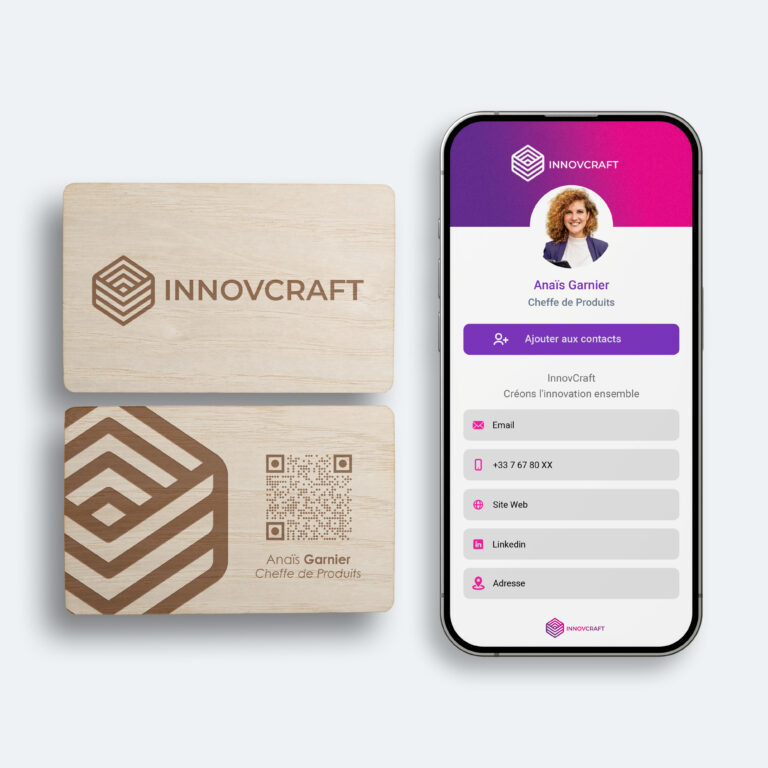 Carte de visite NFC gravure chêne blanc