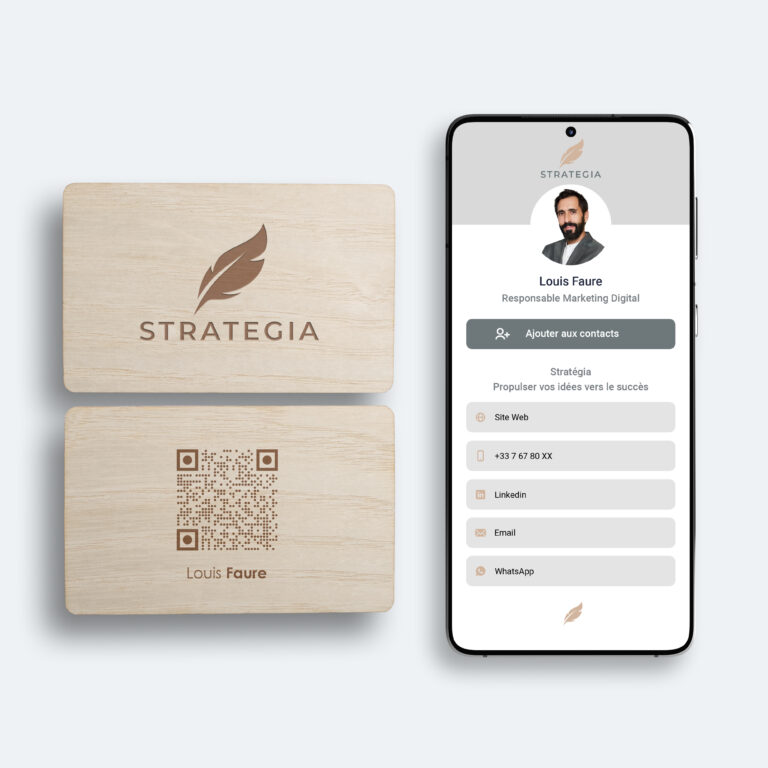Carte de visite connectée en chêne blanc