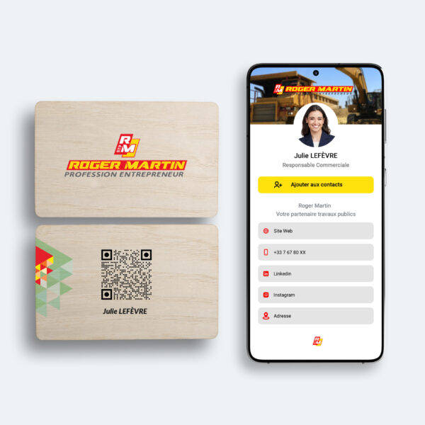 Carte connectée chêne blanc avec QR code Roger martin