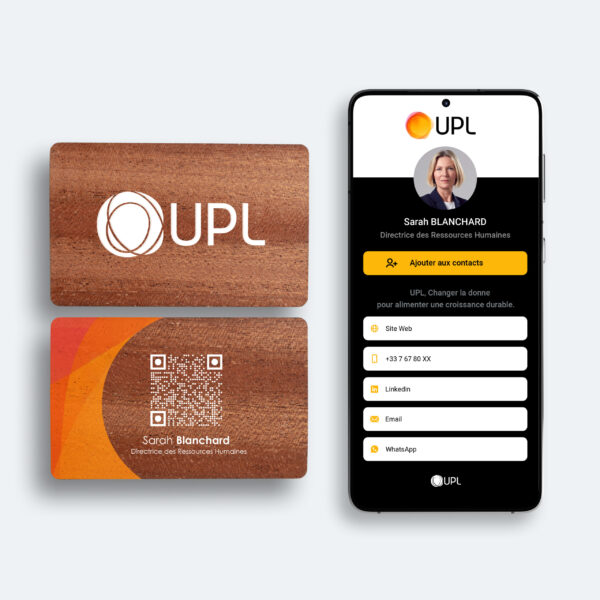 Carte KIPFUL en bois de sapelli avec QR code UPL