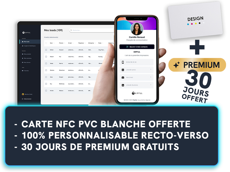 Carte de visite NFC Gratuite | PVC Blanche | 30 jour d'essai Premium
